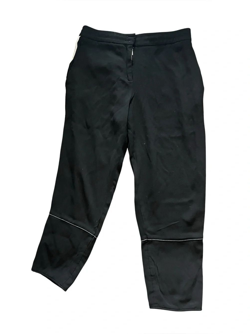 PROENZA SCHOULER Black Rayon Blend Tuxedo Pant with White Side Seam Trims